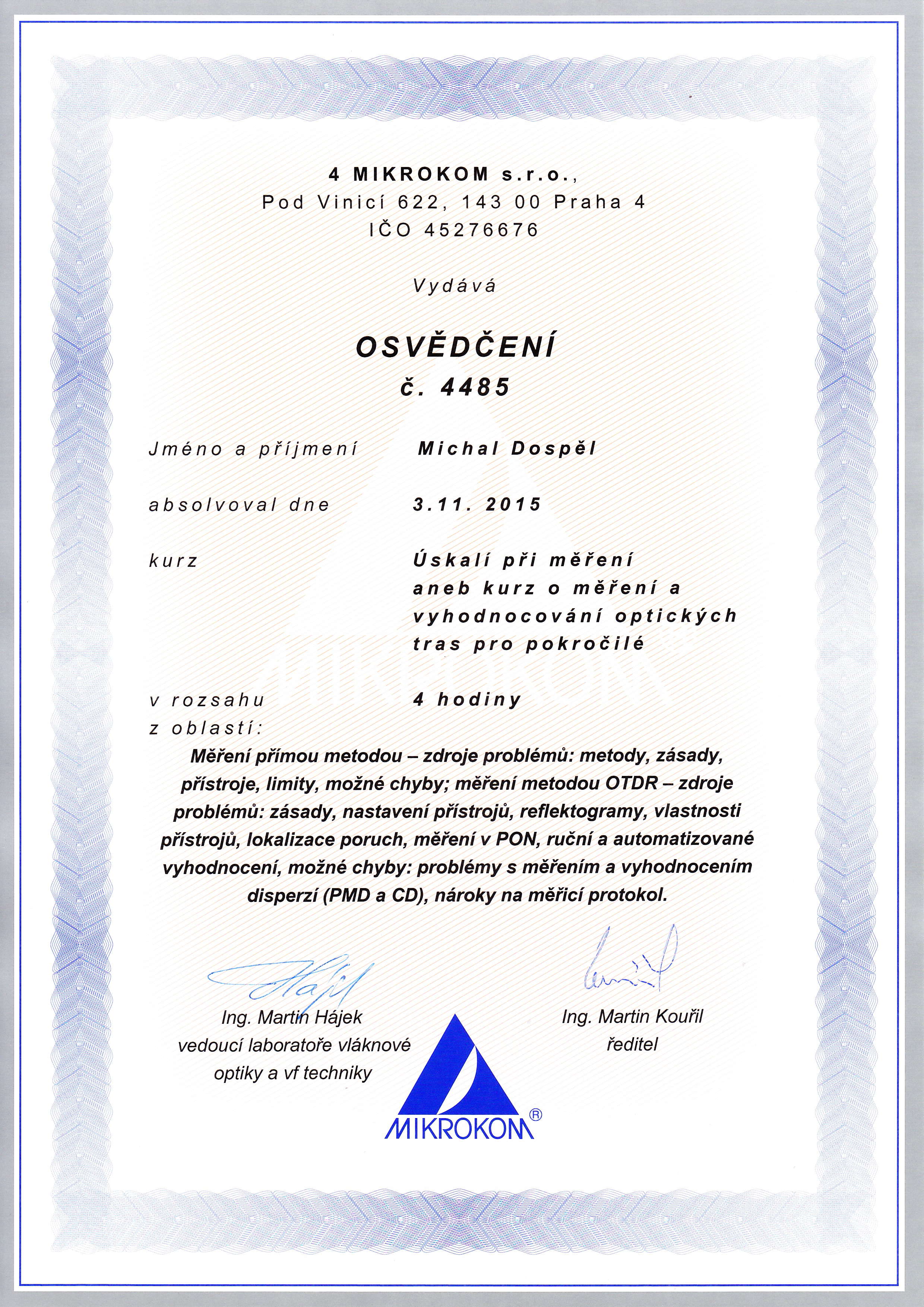 Certifikat Solarxi Michal Dospel